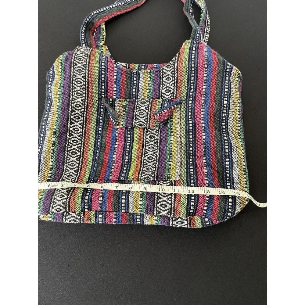 Boho Woven Cotton Hobo Bag Multicolor Stripe Hippie Tribal Shoulder Purse Tote